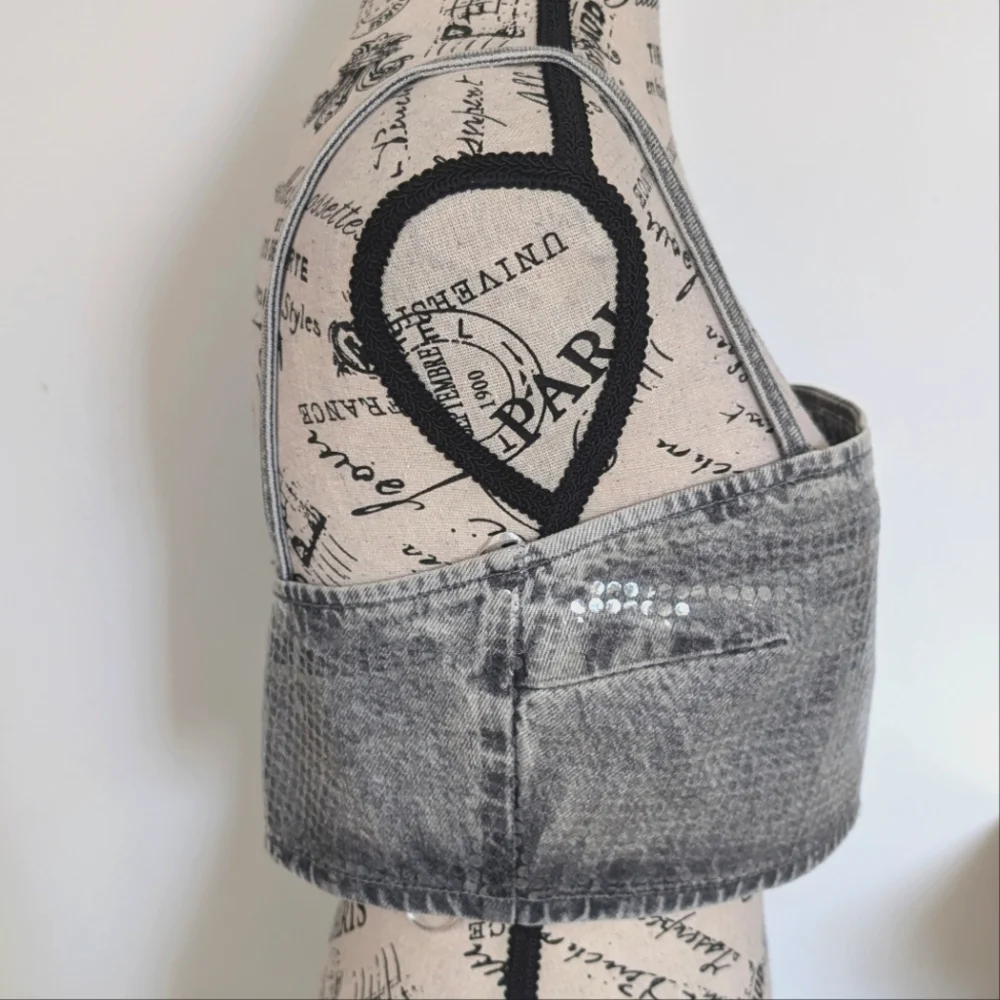 ZARA | Women's Grey TRF Sequined Fil Denim Crop Top NWOT - Picture 9 of 11